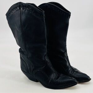 Zodiac Vintage 80’s Western Whipstitch Boho Leather Made In Spain Cowboy Boots